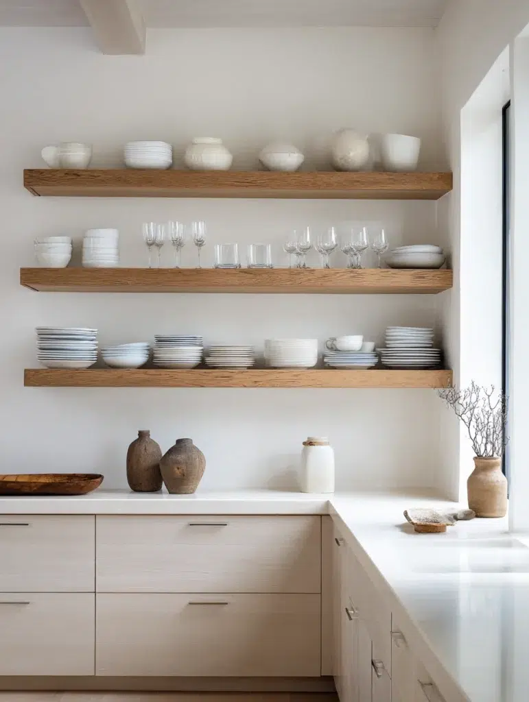 Minimalist Modern Kitchen Ideas: Floating Shelves Instead of Upper Cabinets