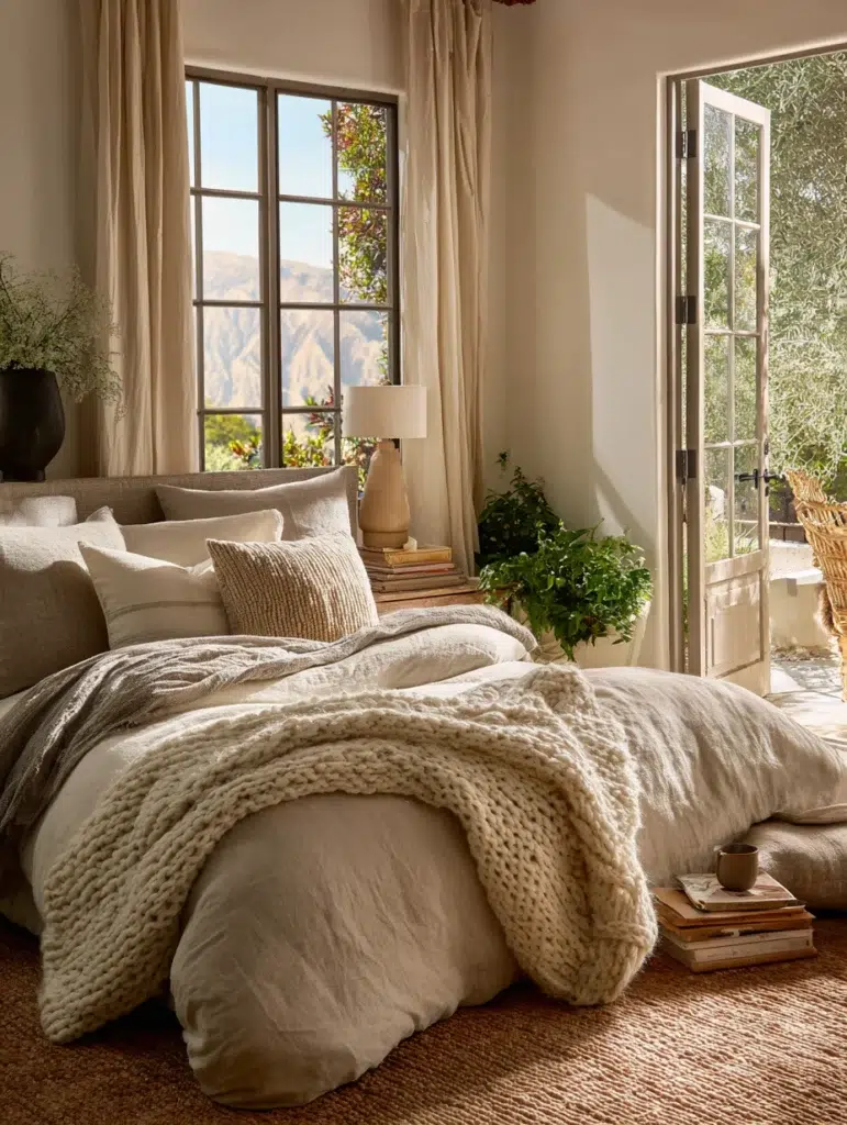 Calming Zen Bedroom Ideas: Layer Natural Textiles