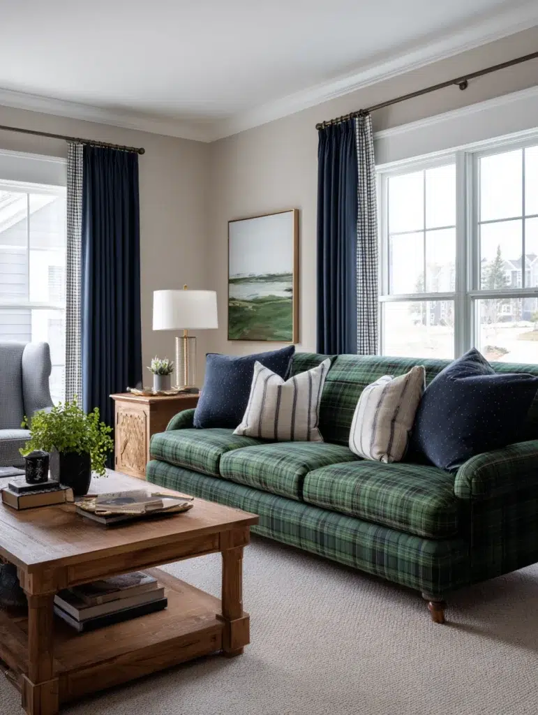 Aesthetic Irish Living Room Ideas: Tartan Plaid Upholstery