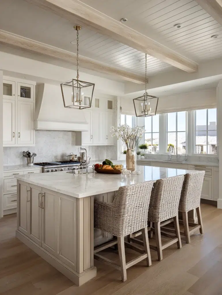 White and Beige Kitchen Ideas: Textured Ceiling Treatments