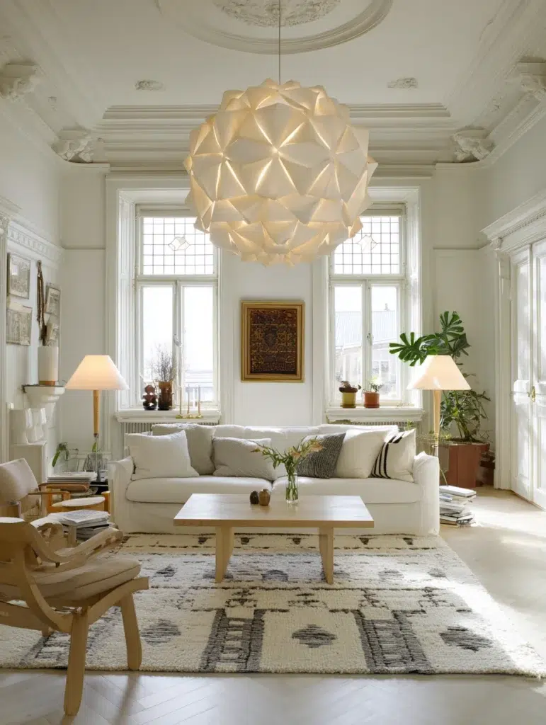 Stunning Swedish Living Room Ideas: Add a Statement Light Fixture
