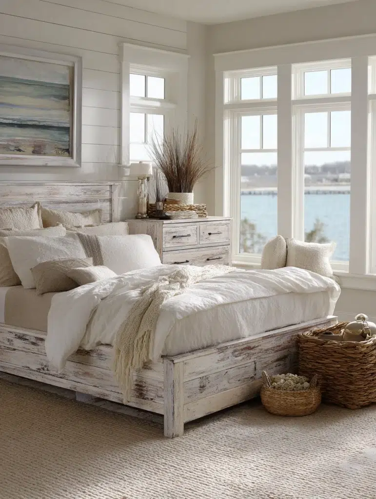 Coastal Bedroom Ideas: Choose Whitewashed Wooden Furniture