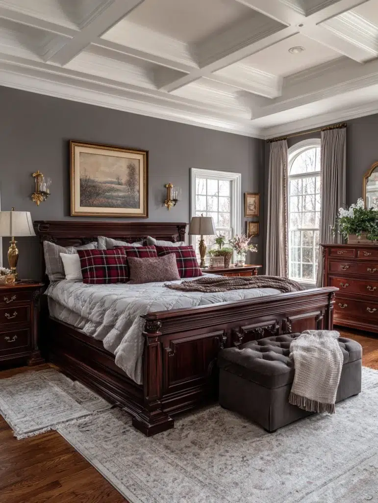 Aesthetic Scottish Bedroom Ideas: Dark Wood Furniture