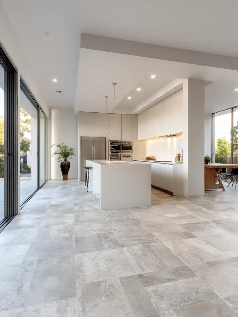 Minimalist Modern Kitchen Ideas: Large Format Tiles with Minimal Grout Lines