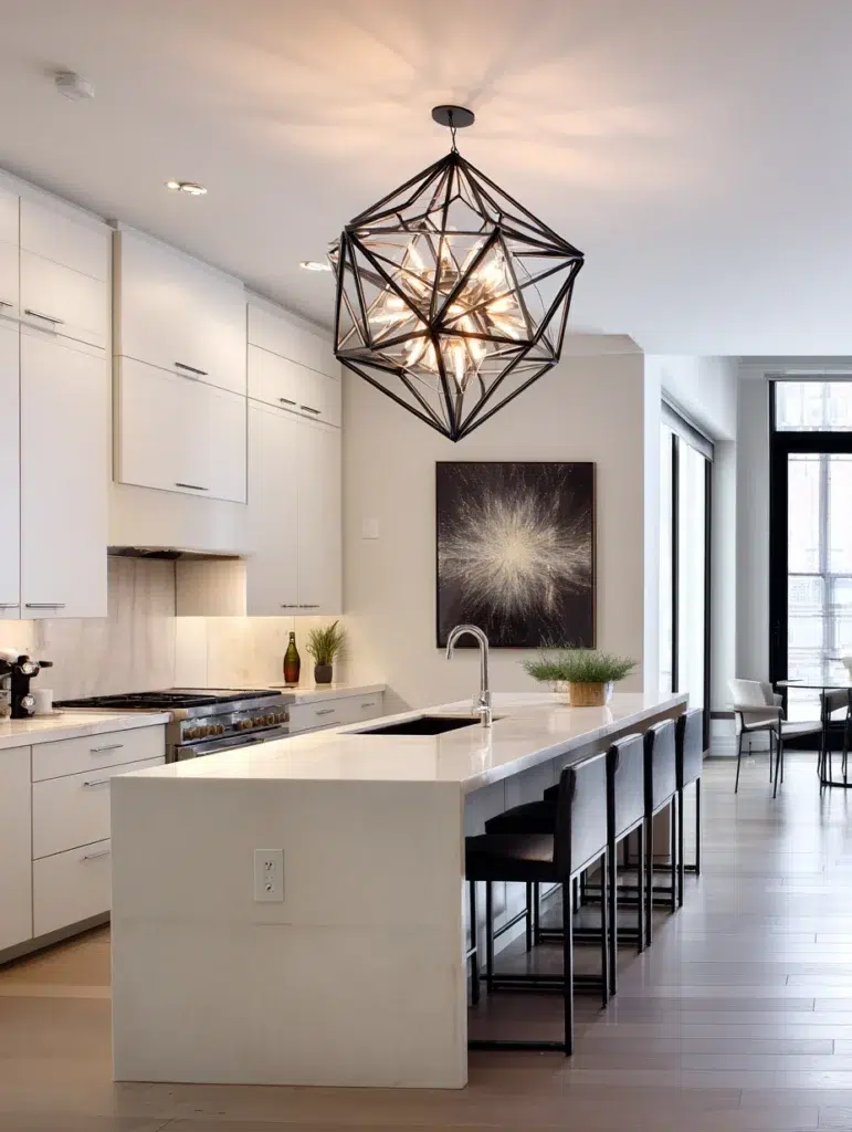Minimalist Modern Kitchen Ideas: Statement Lighting as Your Only Decoration