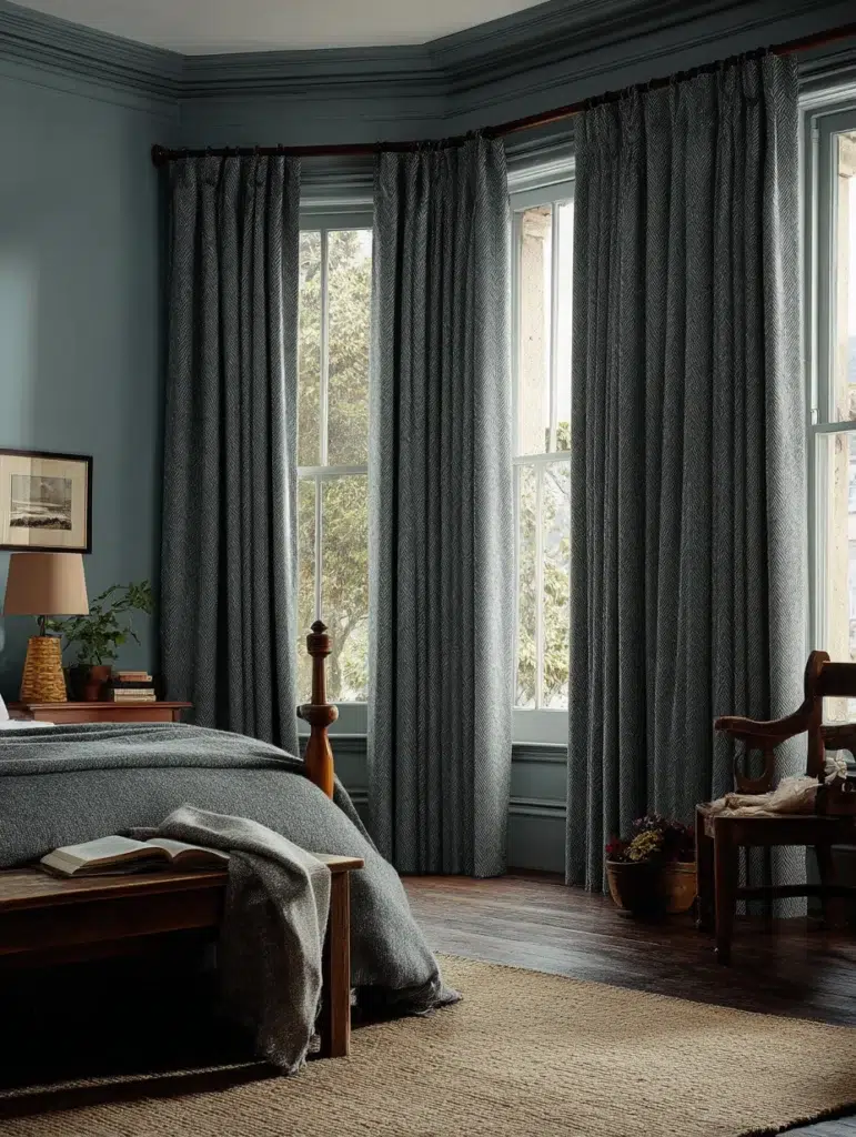 Aesthetic Irish Bedroom Ideas: Hang Heavy Wool or Tweed Curtains for Warmth