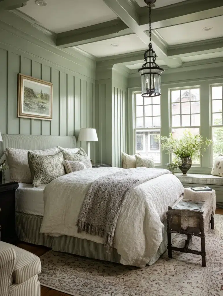 Sage Green Bedroom Ideas: Install Sage Green Wainscoting or Paneling