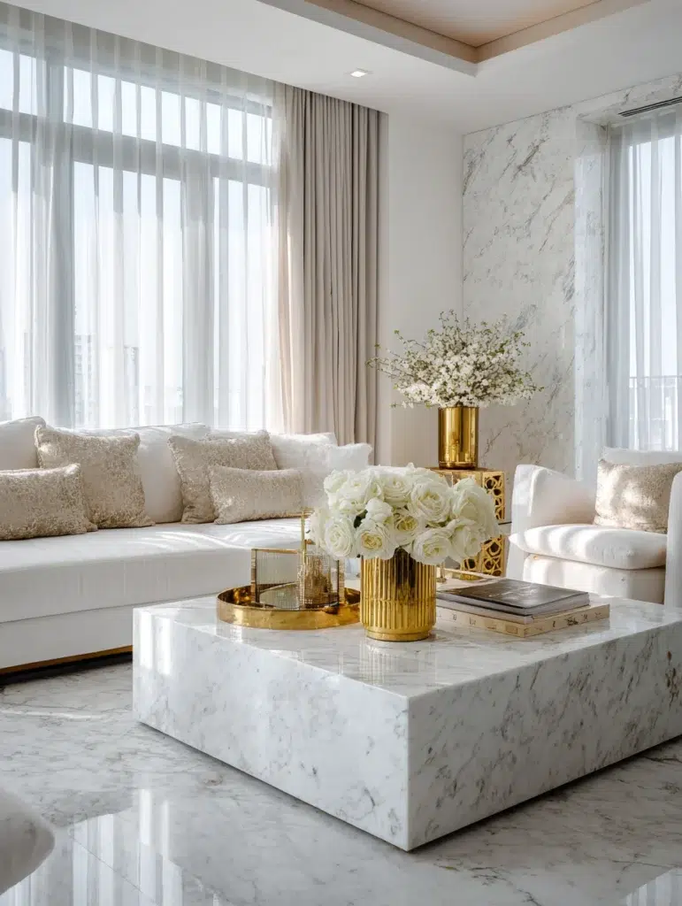 Aesthetic Italian Living Room Ideas: Incorporate Marble Surfaces and Accents