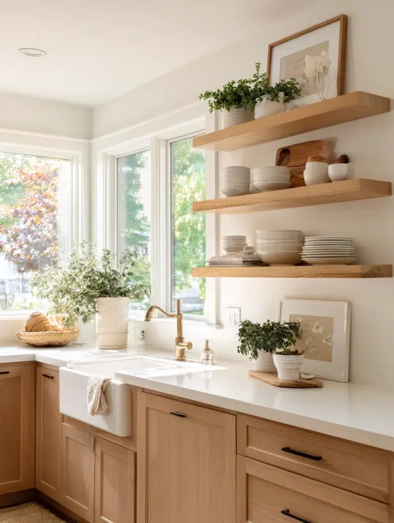 Above Kitchen Sink Ideas: Add Slim Floating Shelves