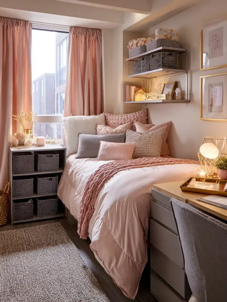 Dorm Room Color Ideas: Blush Pink and Warm Gray