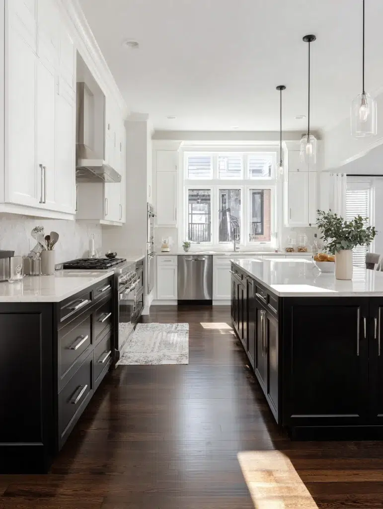 Black and White Kitchen Cabinet Ideas: Classic Two-Tone Upper and Lower Cabinets