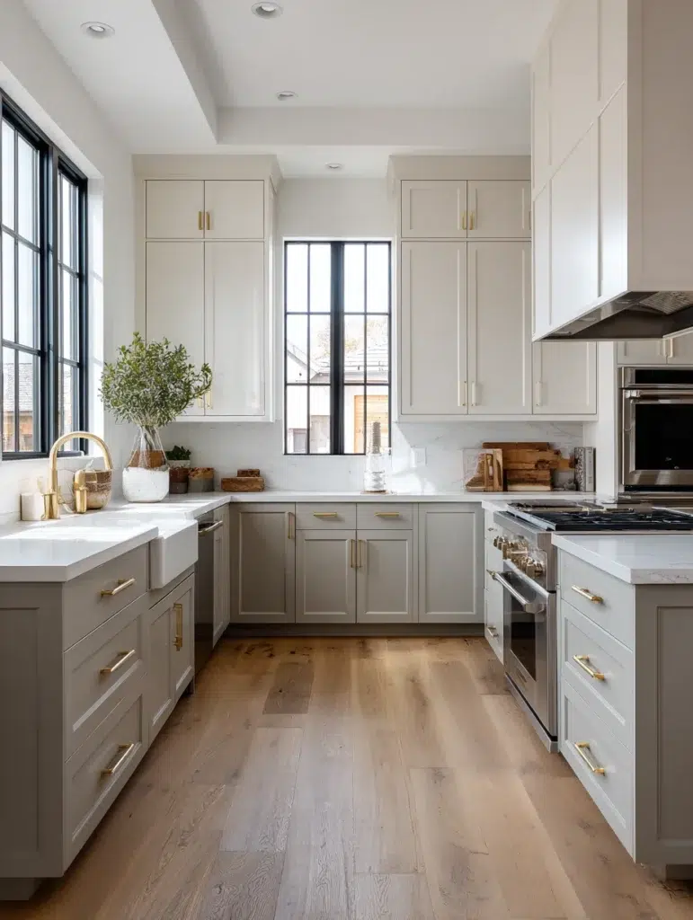 Grey and Beige Kitchen Ideas: Two-Tone Cabinets with Grey Lowers and Beige Uppers