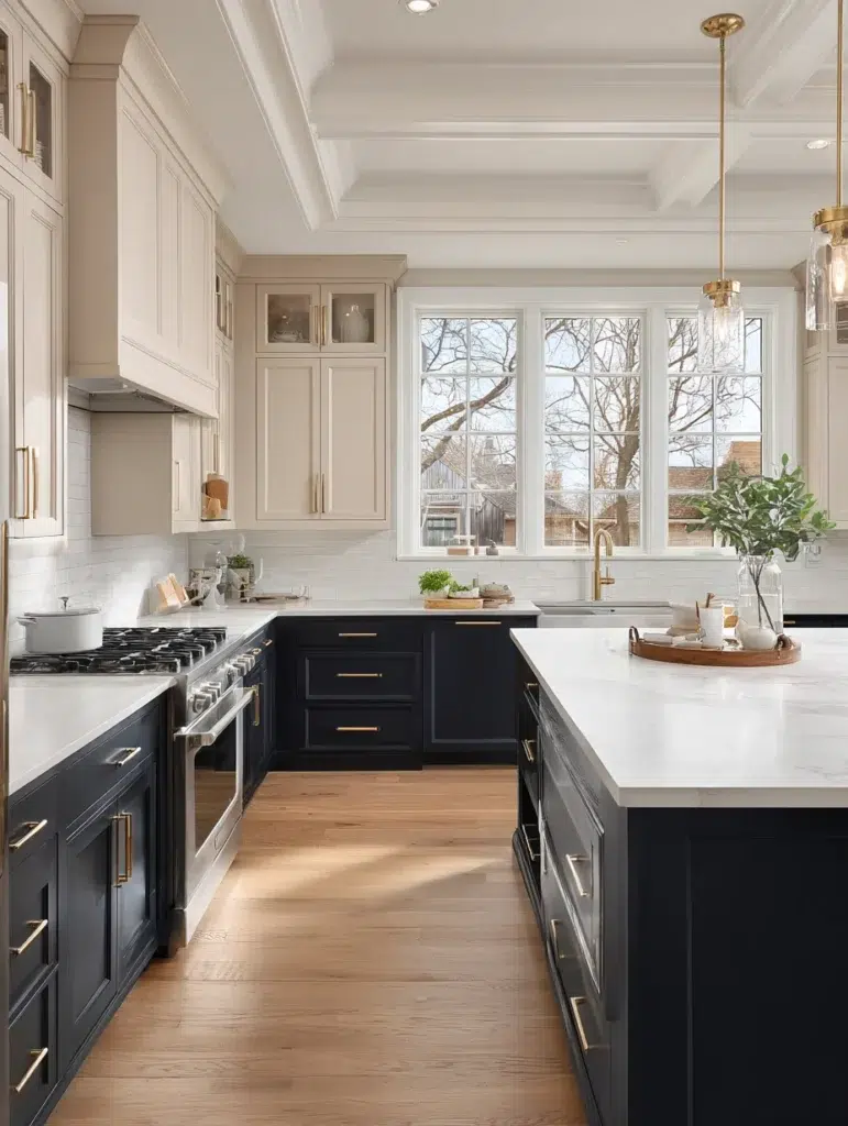 Beige Kitchen Cabinet Ideas: Two-Tone Magic with Beige Upper Cabinets