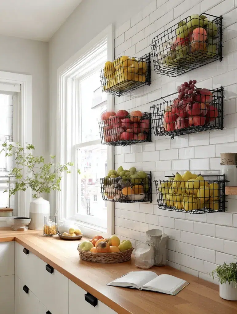 Creative Fruit Basket Ideas for Your Kitchen: Wall-Mounted Wire Baskets