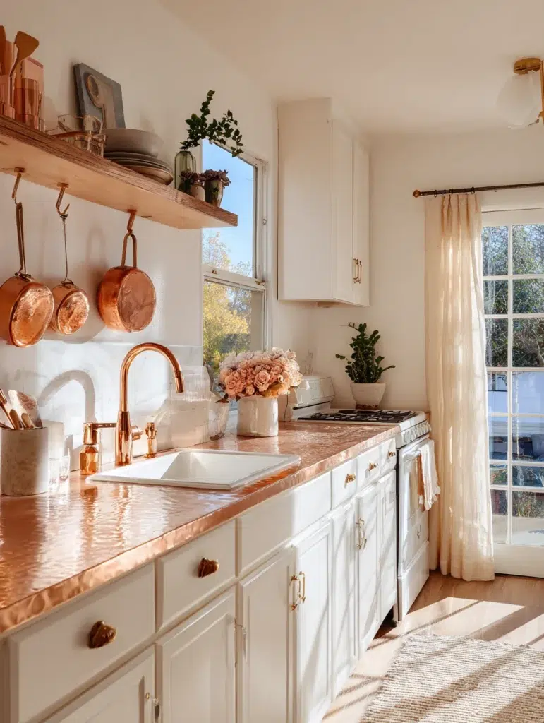 Small Boho Kitchen Ideas: Brass and Copper Accents