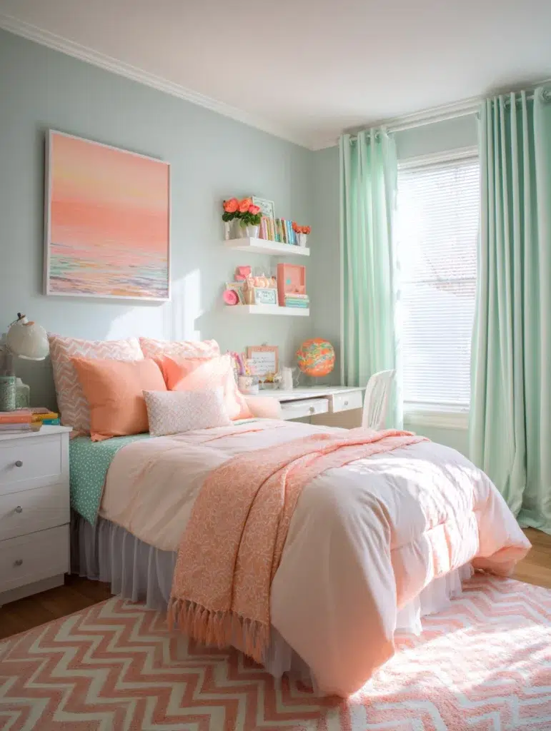 Dorm Room Color Ideas: Peach and Mint Green