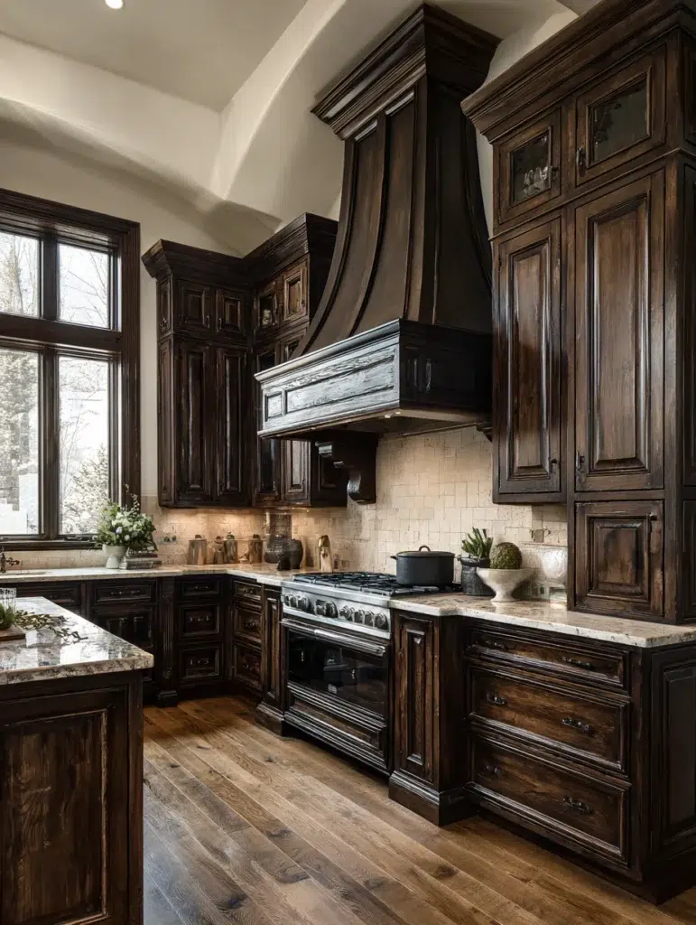 Dark Brown Kitchen Cabinet Ideas: Add a Statement Range Hood