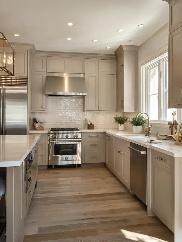 Beige Kitchen Cabinet Ideas: Beige Cabinets with Stainless Steel Appliances