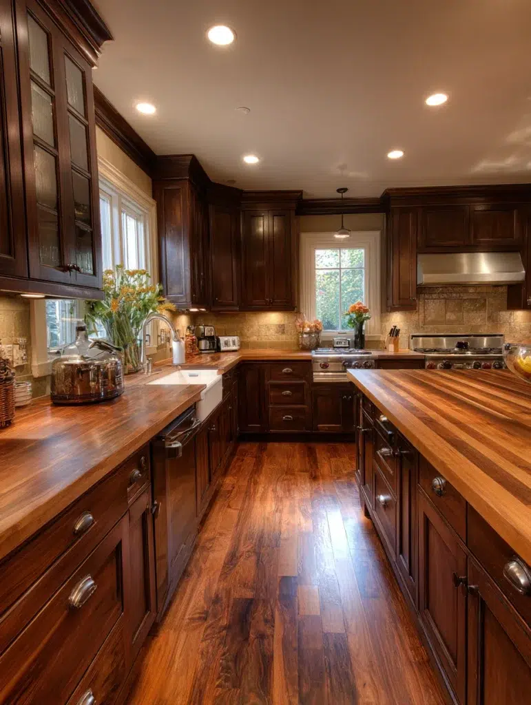 Dark Brown Kitchen Cabinet Ideas: Incorporate Butcher Block Countertops