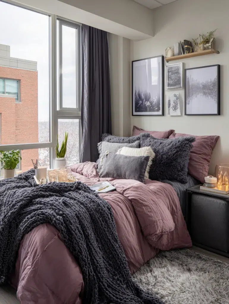Dorm Room Color Ideas: Mauve and Charcoal