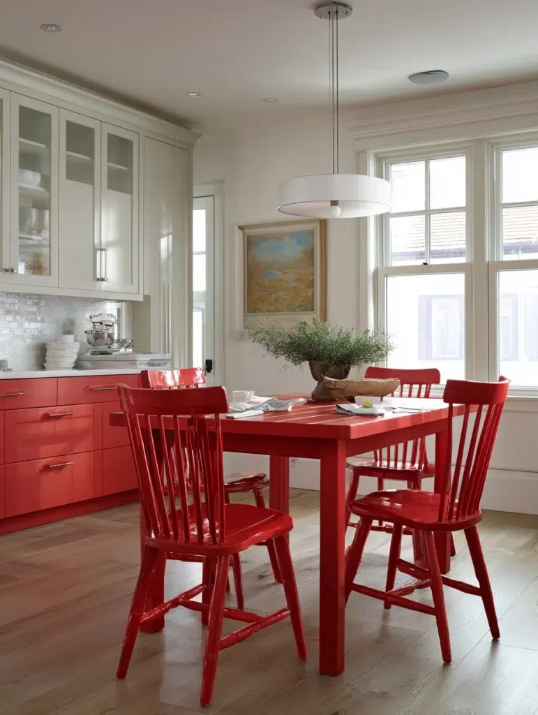 Red Kitchen Decor Ideas: Red Dining Chairs in Eat-In Kitchen