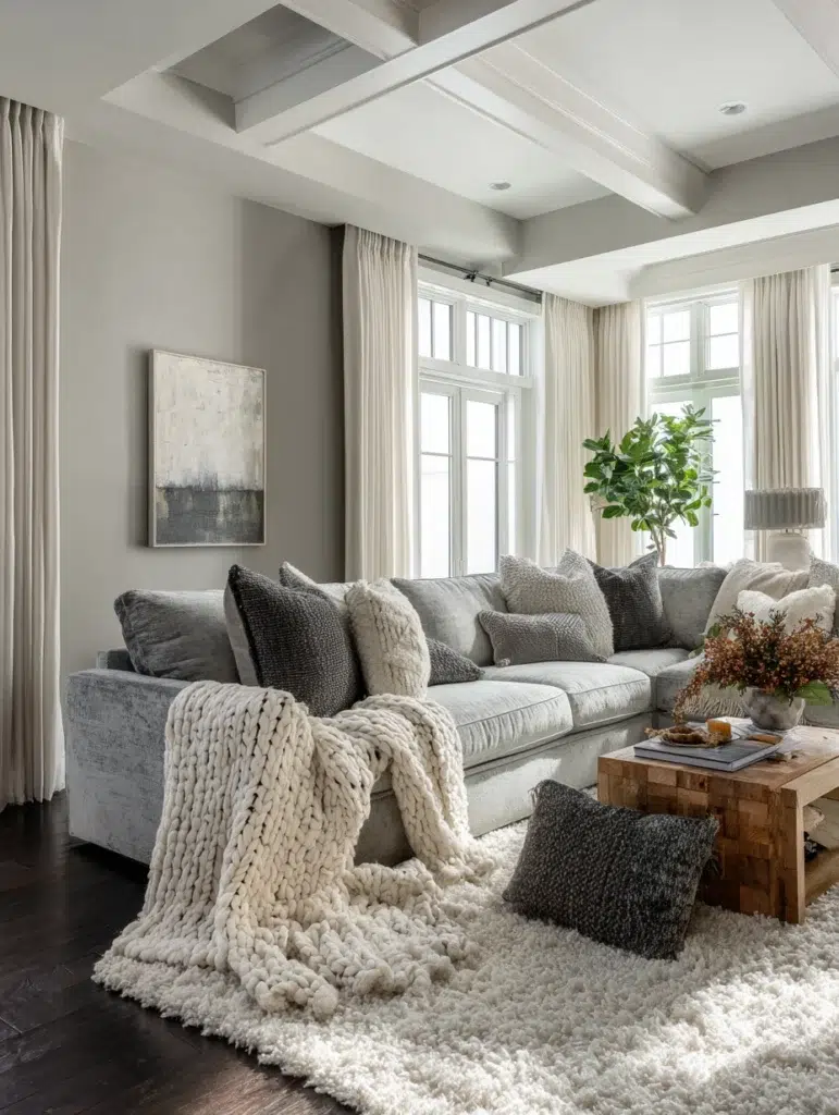 Grey Flooring Living Room Ideas: Soften Hard Floors With Plush Textiles