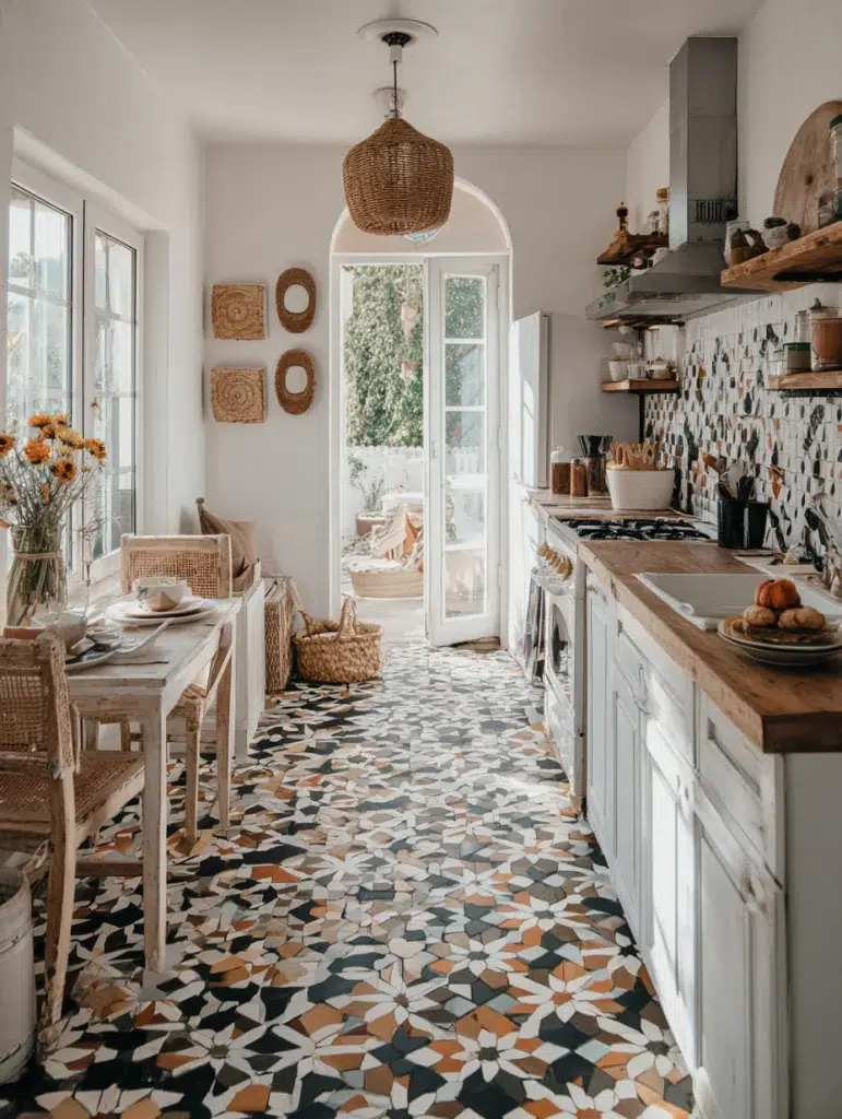 Small Boho Kitchen Ideas: Geometric Tile Patterns