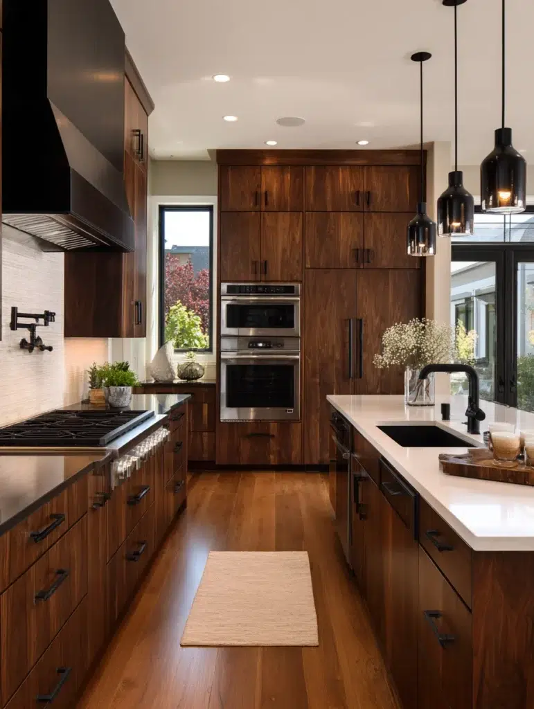 Dark Brown Kitchen Cabinet Ideas: Use Matte Black Fixtures and Faucets