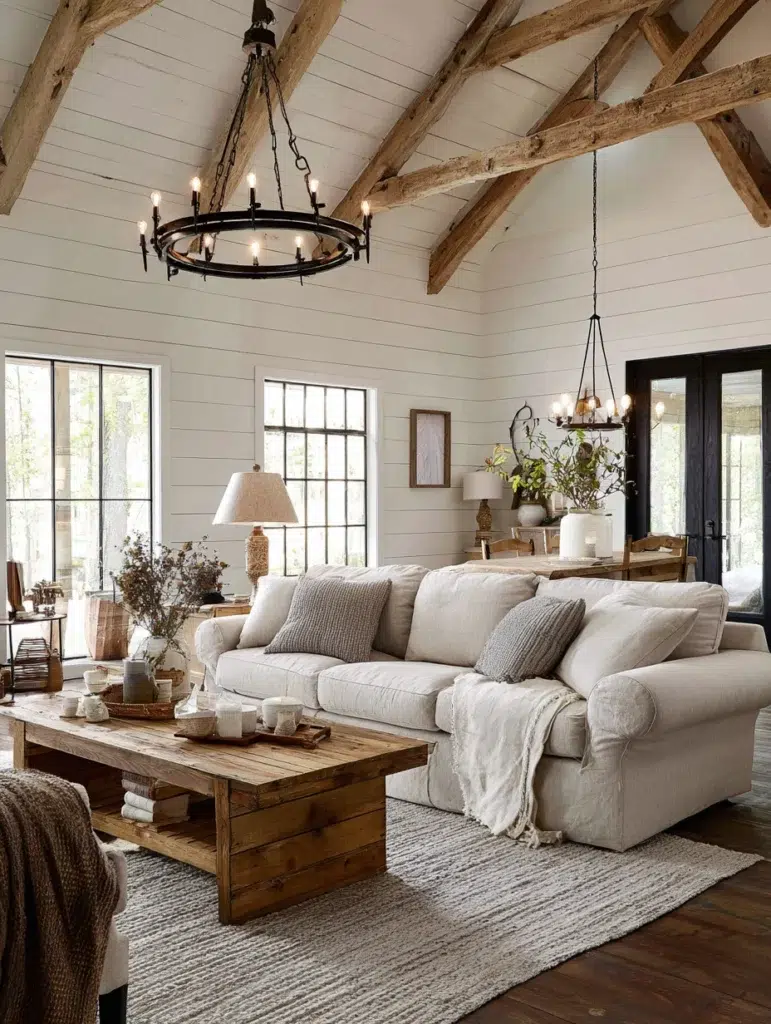 Aesthetic Farmhouse Living Room Ideas: Vintage-Inspired Lighting Fixtures