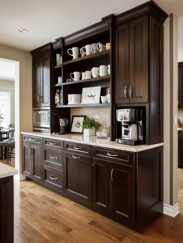 Dark Brown Kitchen Cabinet Ideas: Create a Coffee Bar Zone