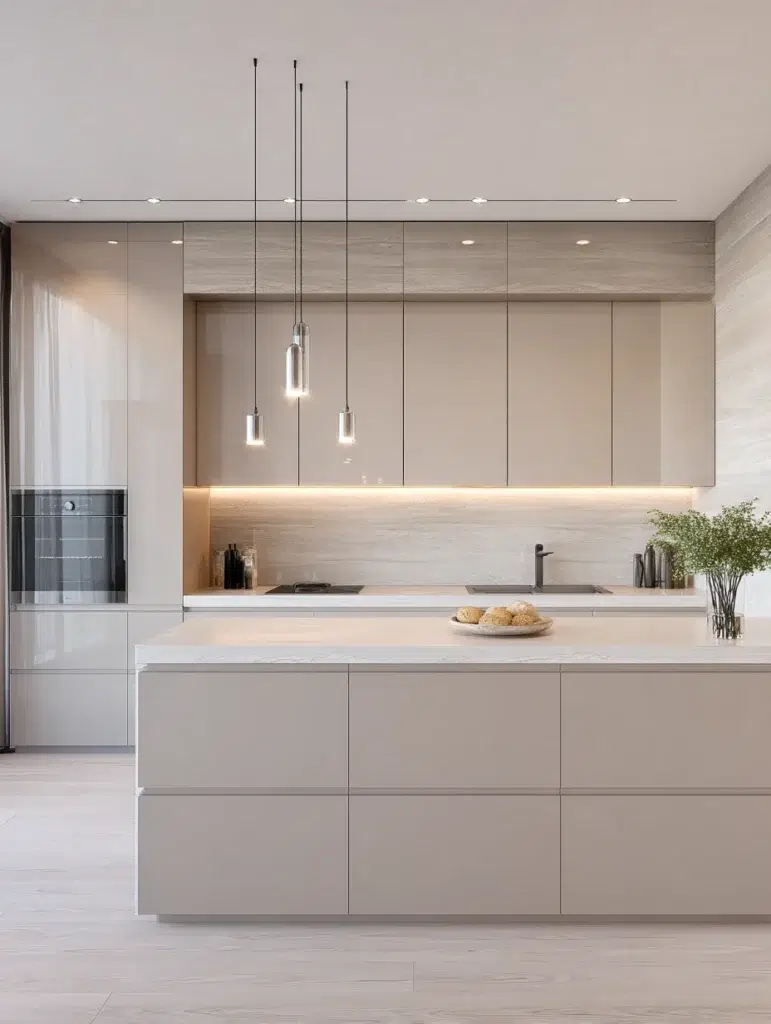 Beige Kitchen Cabinet Ideas: Beige Flat-Front Cabinets for Contemporary Kitchens