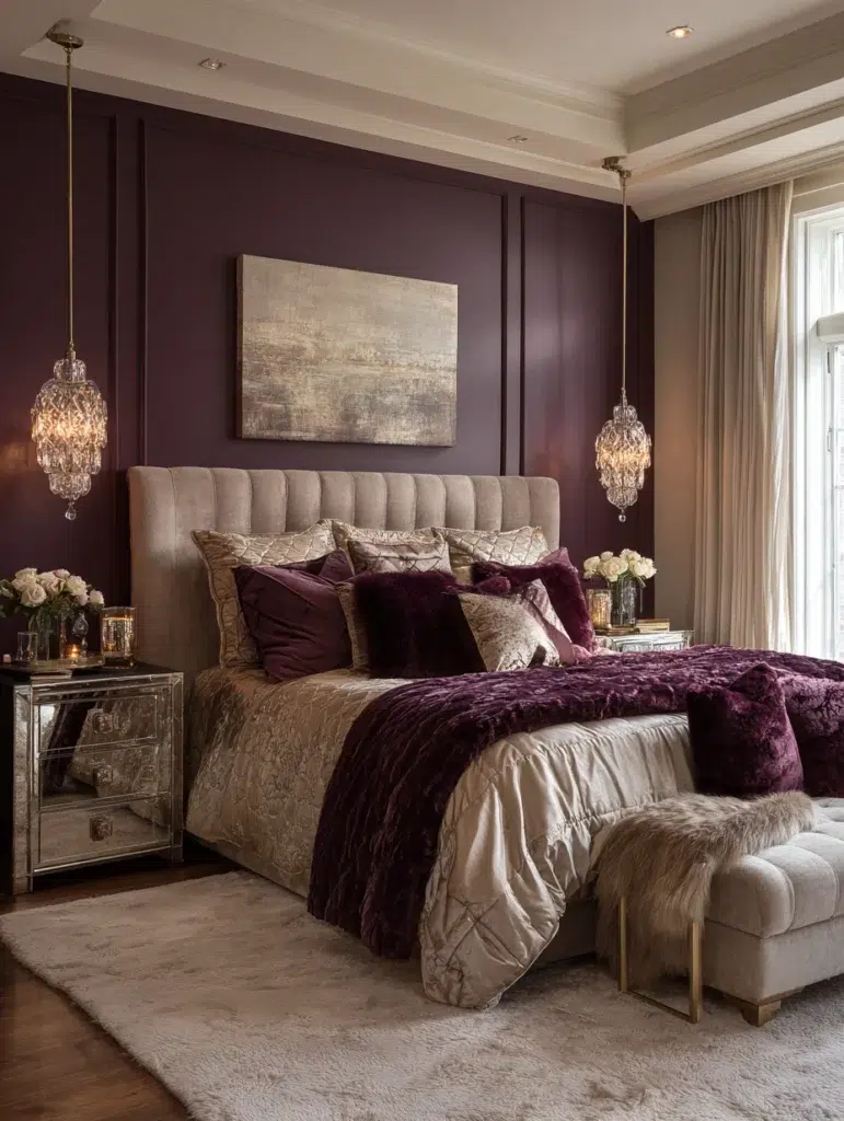 Wall Color Combinations: Deep Plum and Champagne