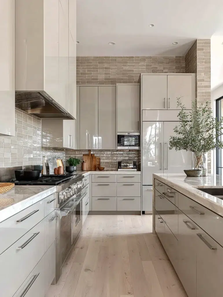 Grey and Beige Kitchen Ideas: Greige Subway Tile Backsplash
