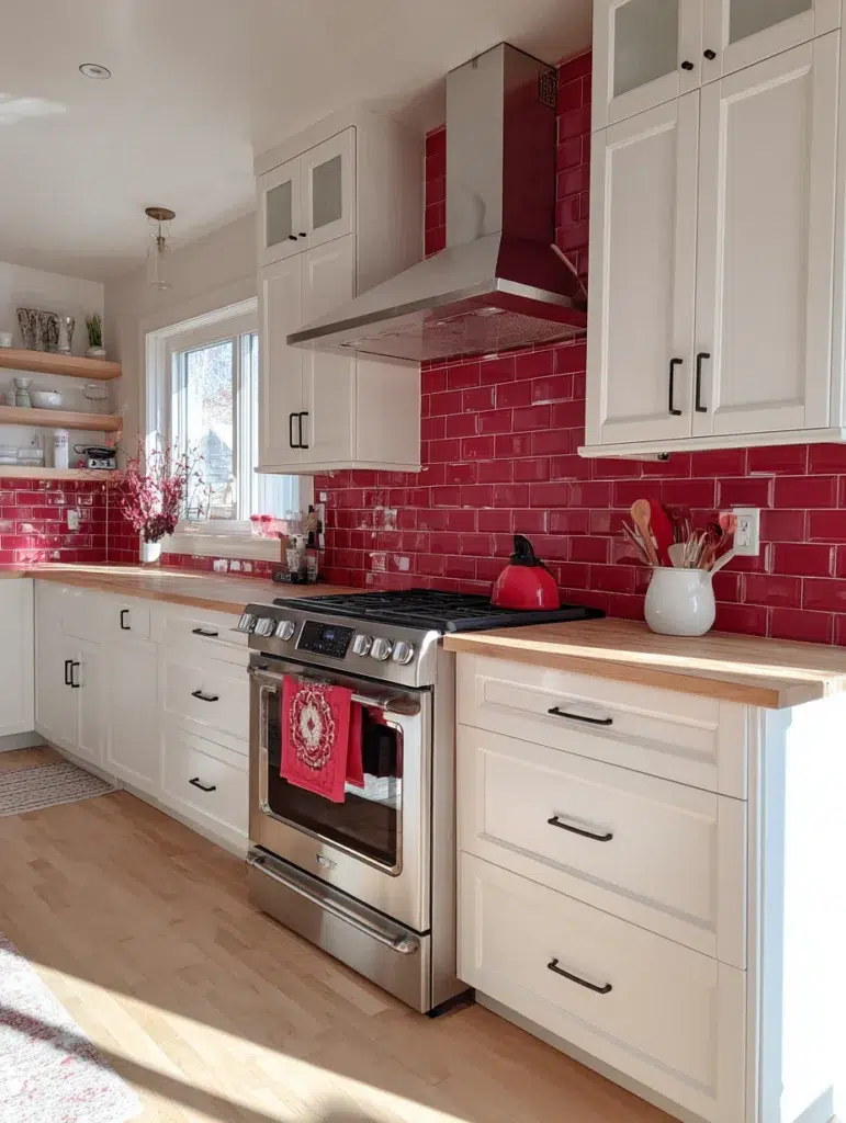 Red Kitchen Decor Ideas: Red Subway Tile Backsplash
