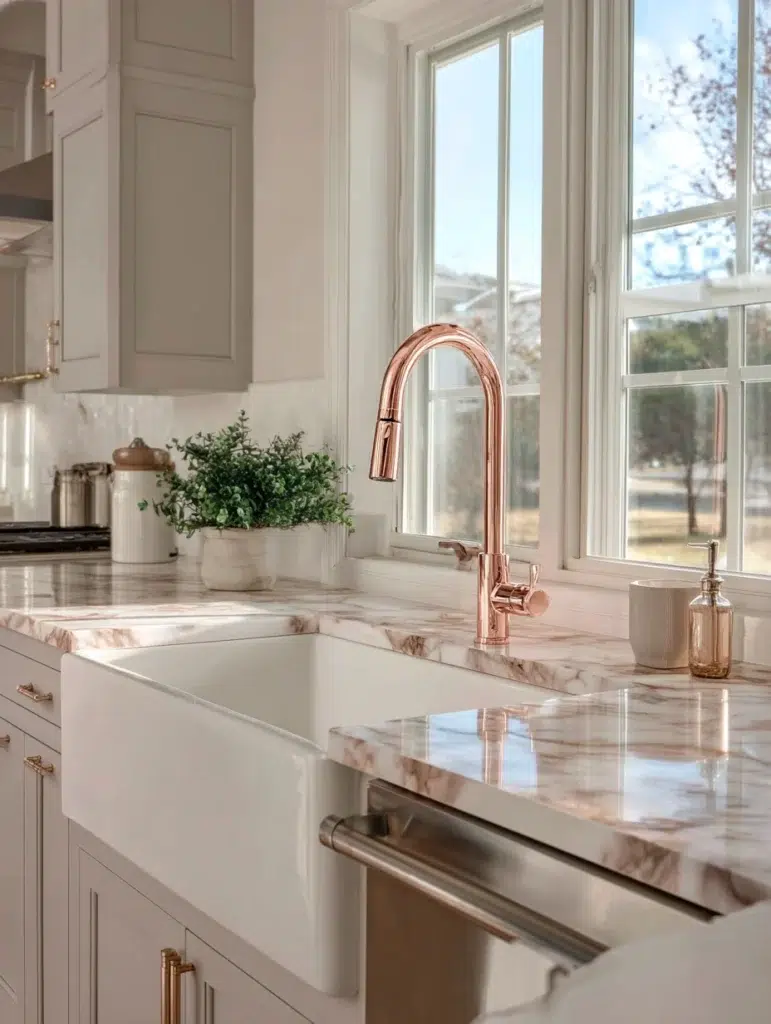 Rose Gold Kitchen Ideas: Rose Gold Kitchen Faucet as a Soft Statement