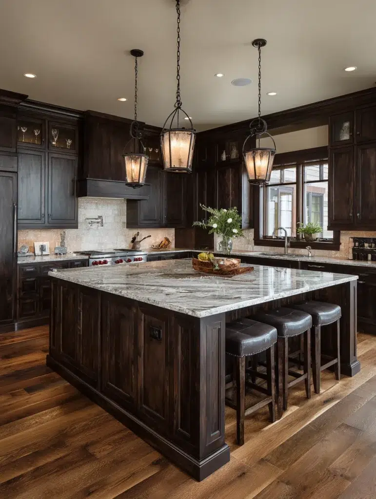 Dark Brown Kitchen Cabinet Ideas: Use Pendant Lighting Strategically