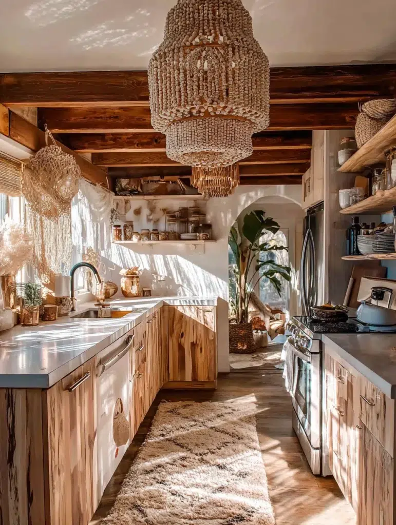 Small Boho Kitchen Ideas: Beaded Chandelier or Pendant