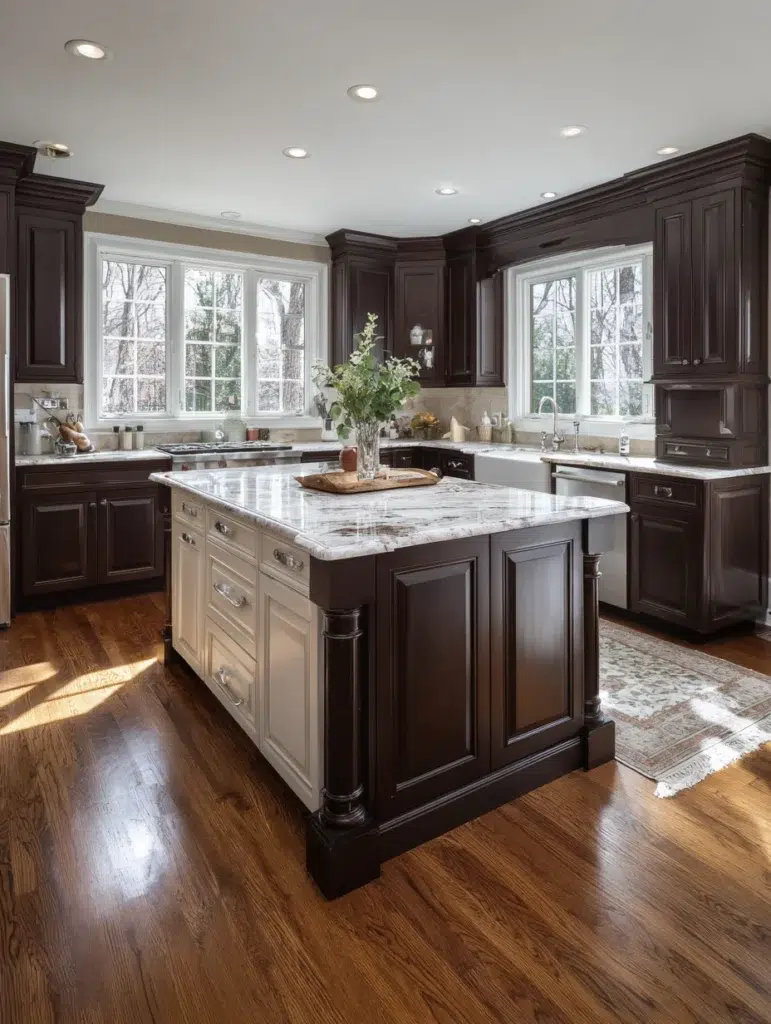 Dark Brown Kitchen Cabinet Ideas: Design a Kitchen Island in Contrasting Colors