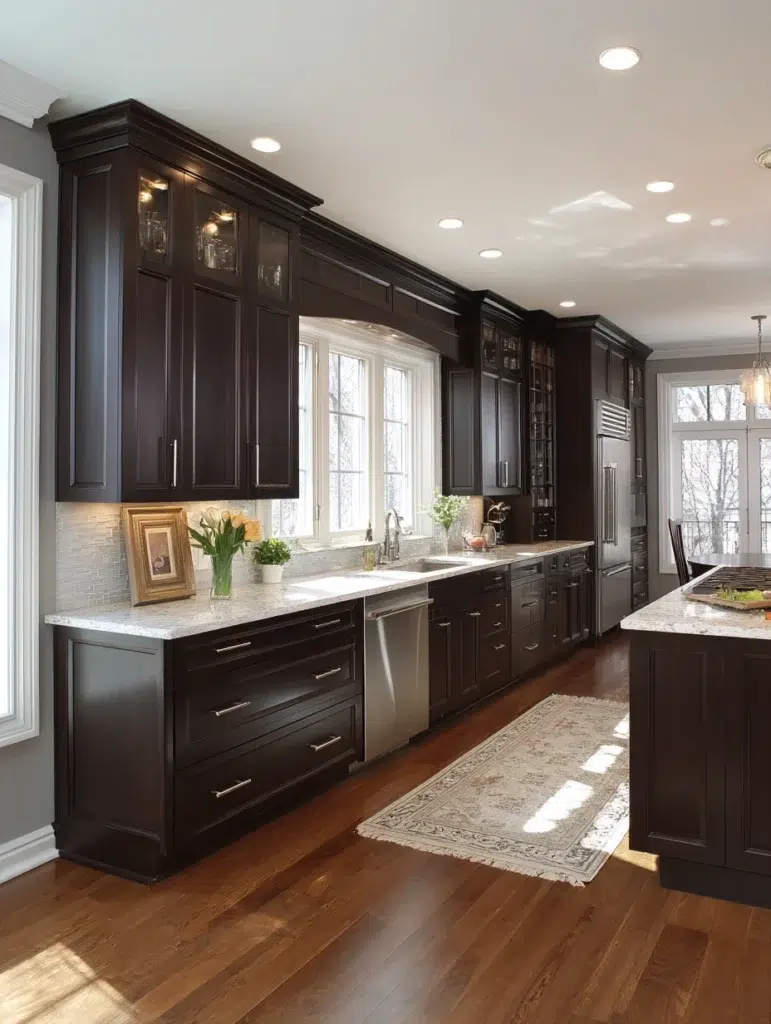 Dark Brown Kitchen Cabinet Ideas: Create Contrast With Light Gray Walls