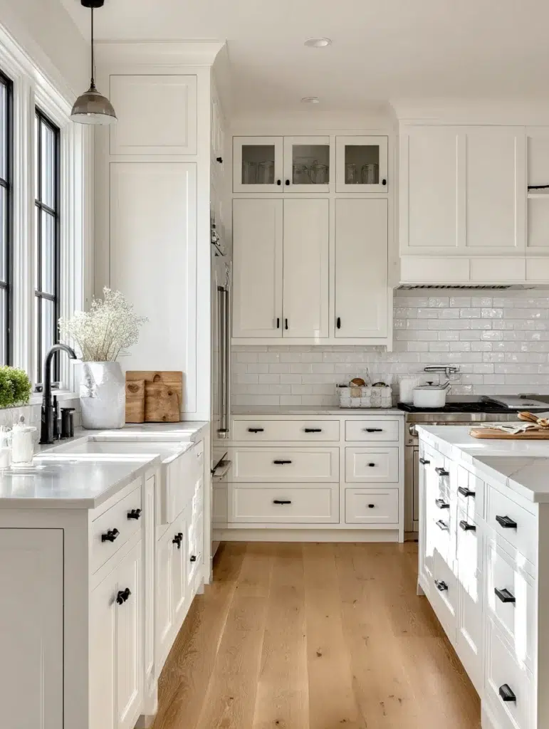 Black and White Kitchen Cabinet Ideas: White Shaker Cabinets with Black Hardware