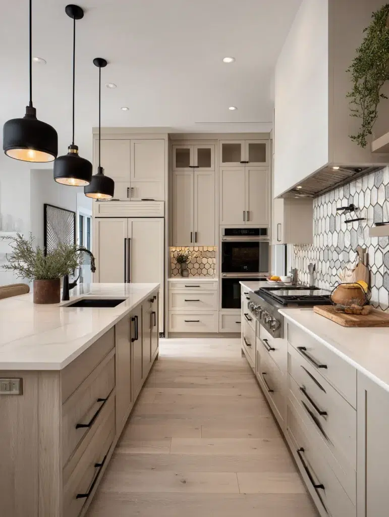 Beige Kitchen Cabinet Ideas: Beige Cabinets with Black Hardware for Modern Contrast