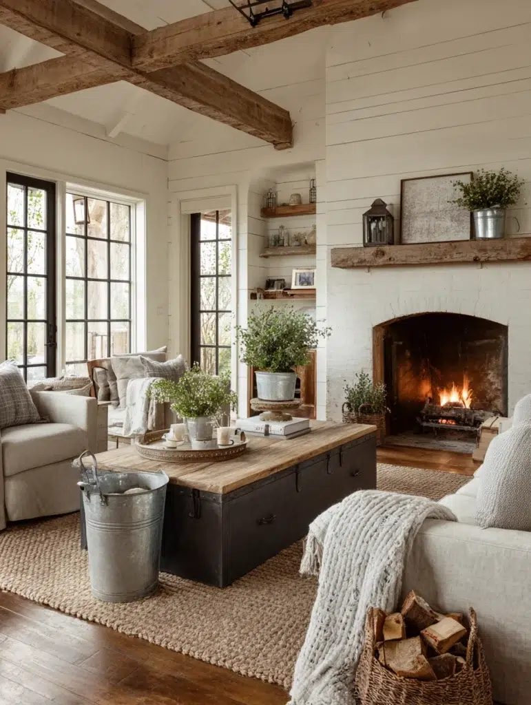 Aesthetic Farmhouse Living Room Ideas: Galvanized Metal Accents