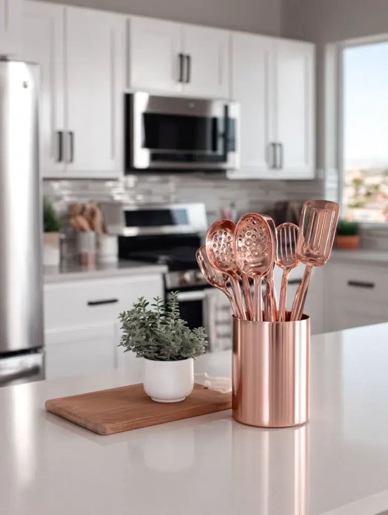 Rose Gold Kitchen Ideas: Rose Gold Utensil Set on the Counter