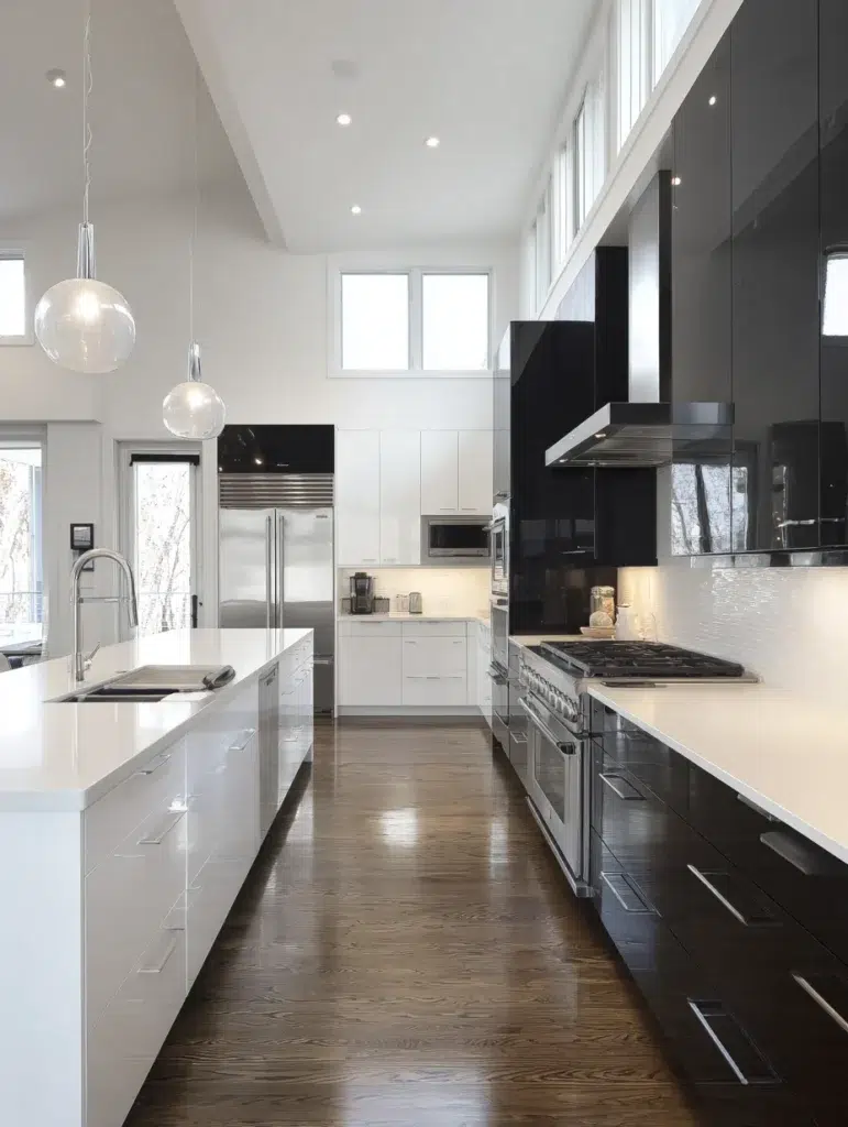 Black and White Kitchen Cabinet Ideas: Black Upper Cabinets with White Lowers