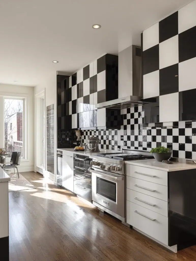 Black and White Kitchen Cabinet Ideas: Checkerboard Cabinet Arrangement