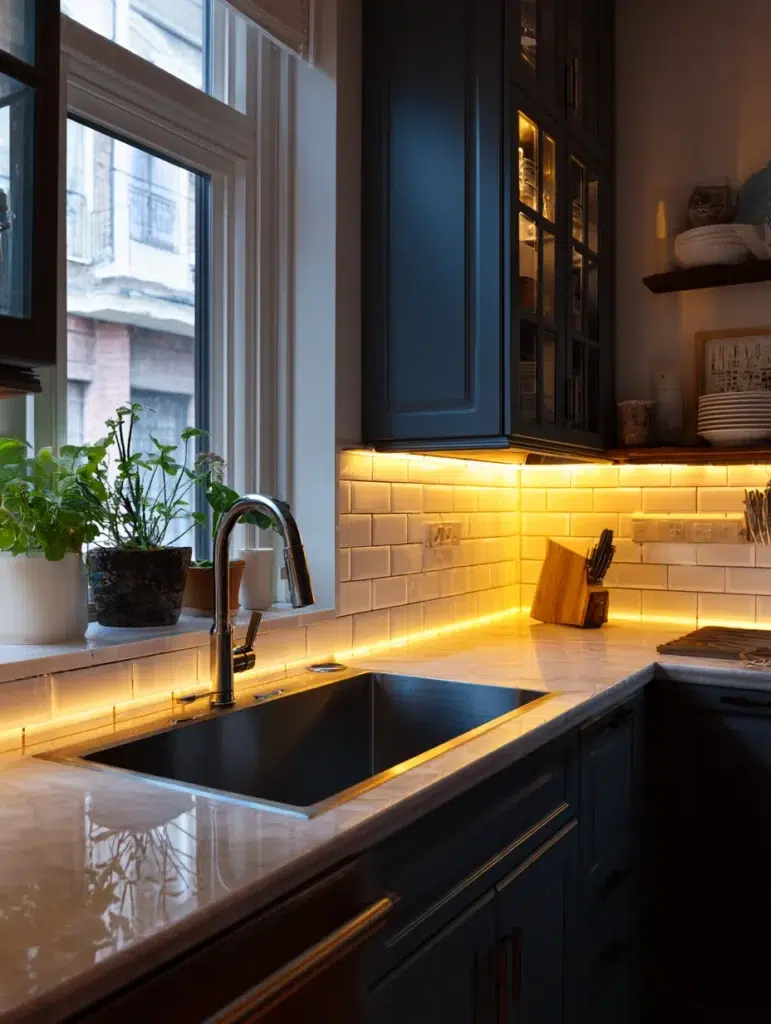 Kitchen Wash Basin Ideas: Add Under-Cabinet Lighting Above the Sink