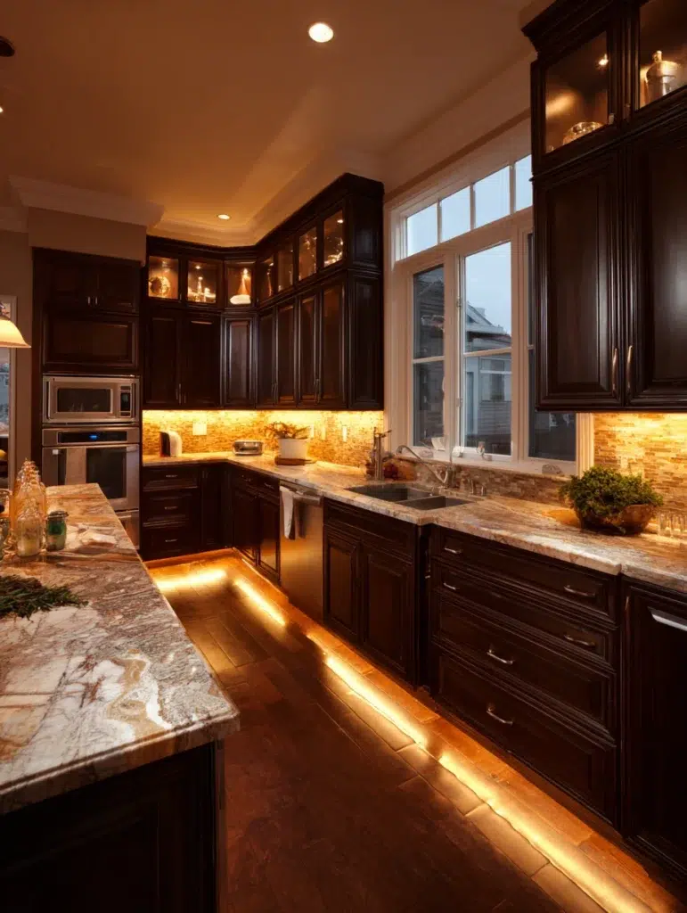 Dark Brown Kitchen Cabinet Ideas: Use Under-Cabinet Lighting