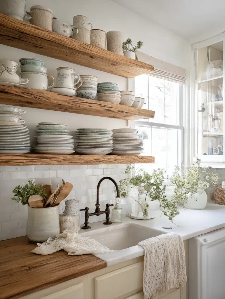 Above Kitchen Sink Ideas: Install Open Shelving with Dishes