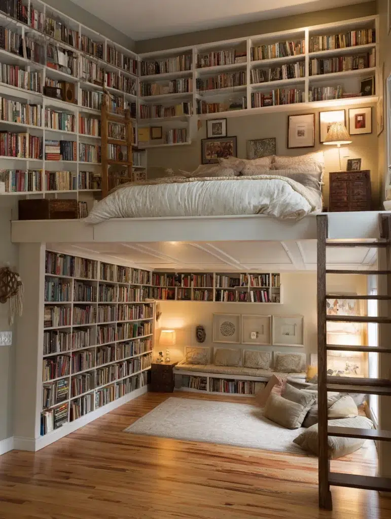 Loft Bed Bedroom Ideas: Bookshelf Library
