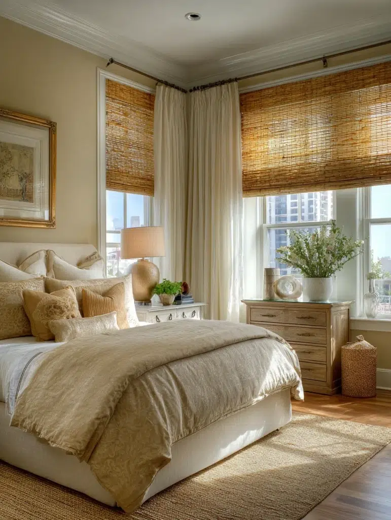 Beige Bedroom Ideas: Use Bamboo Blinds or Shades